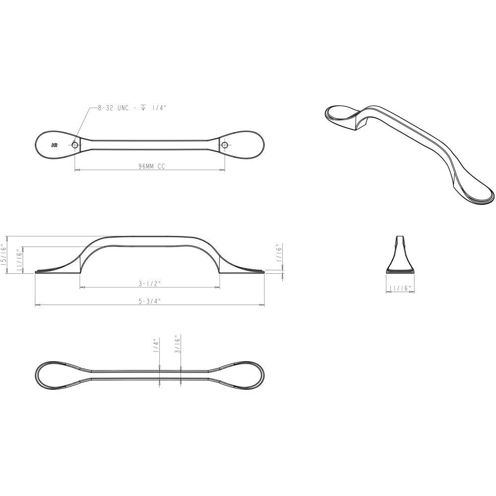 Elements 254-96PC: 96 mm cc Kenner Arch Cabinet Pull - Polished Chrome