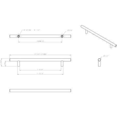 Elements 270SS: 192 mm cc Naples Round Bar Cabinet Pull - Stainless Steel