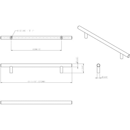 Elements 272MB: 192 mm cc Naples Round Bar Cabinet Pull - Matte Black