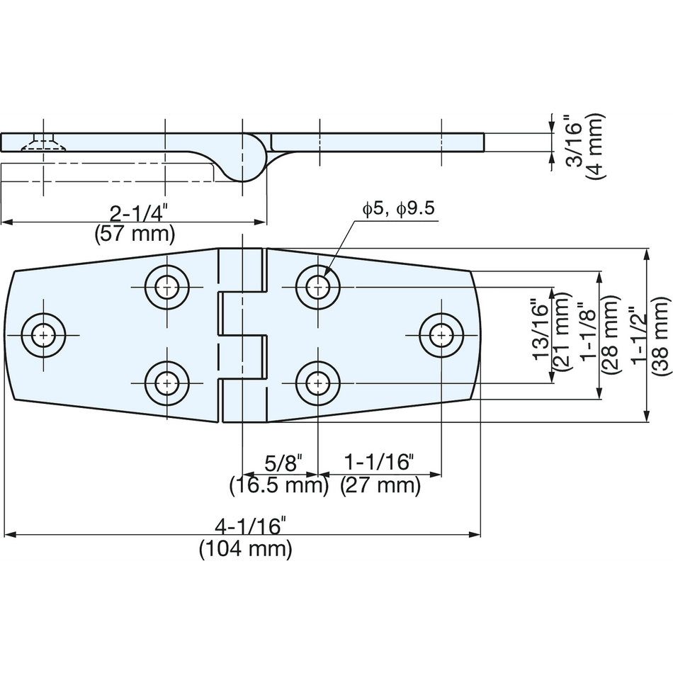Sugatsune 28000: 104mm Cabinet Butt Hinge - Mirror Finish Stainless Steel