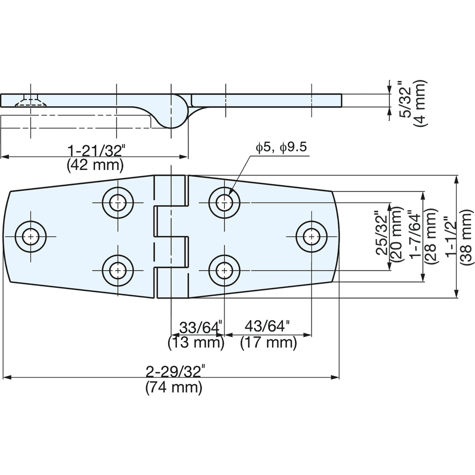Sugatsune 28500: 74mm Cabinet Butt Hinge - Mirror Finish Stainless Steel