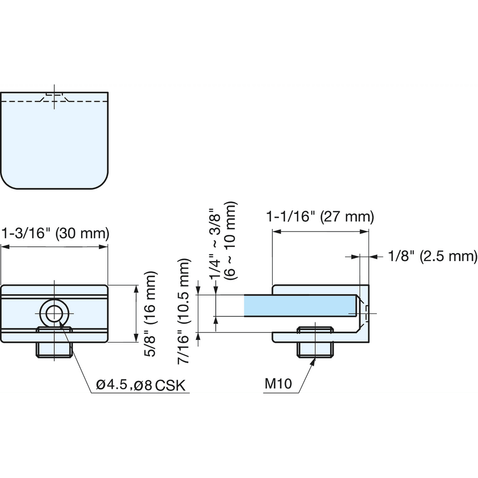 Sugatsune 2880ZN1: 30mm Glass Shelf Support - Matte Chrome