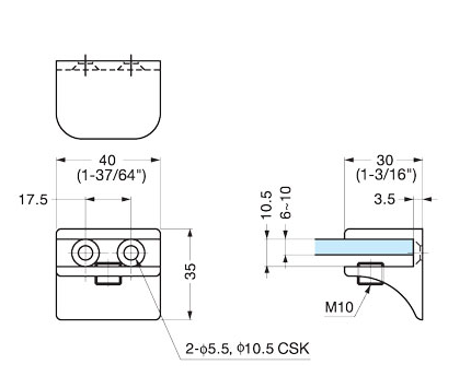 Sugatsune 2885-VA2: 40mm Glass Shelf Support - Satin Stainless Steel