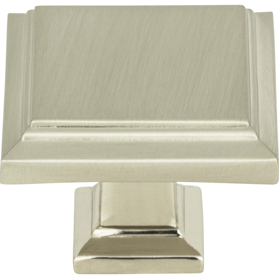 Atlas 289-BRN: 1-1/4" Sutton Place Square Cabinet Knob - Brushed Nickel
