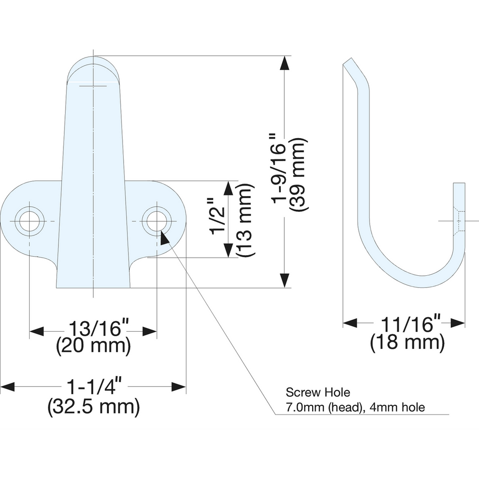 Sugatsune 2H-30: 39mm Single Wall Hook - Satin Stainless Steel
