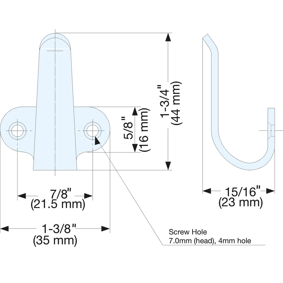 Sugatsune 2H-40: 44mm Single Wall Hook - Satin Stainless Steel