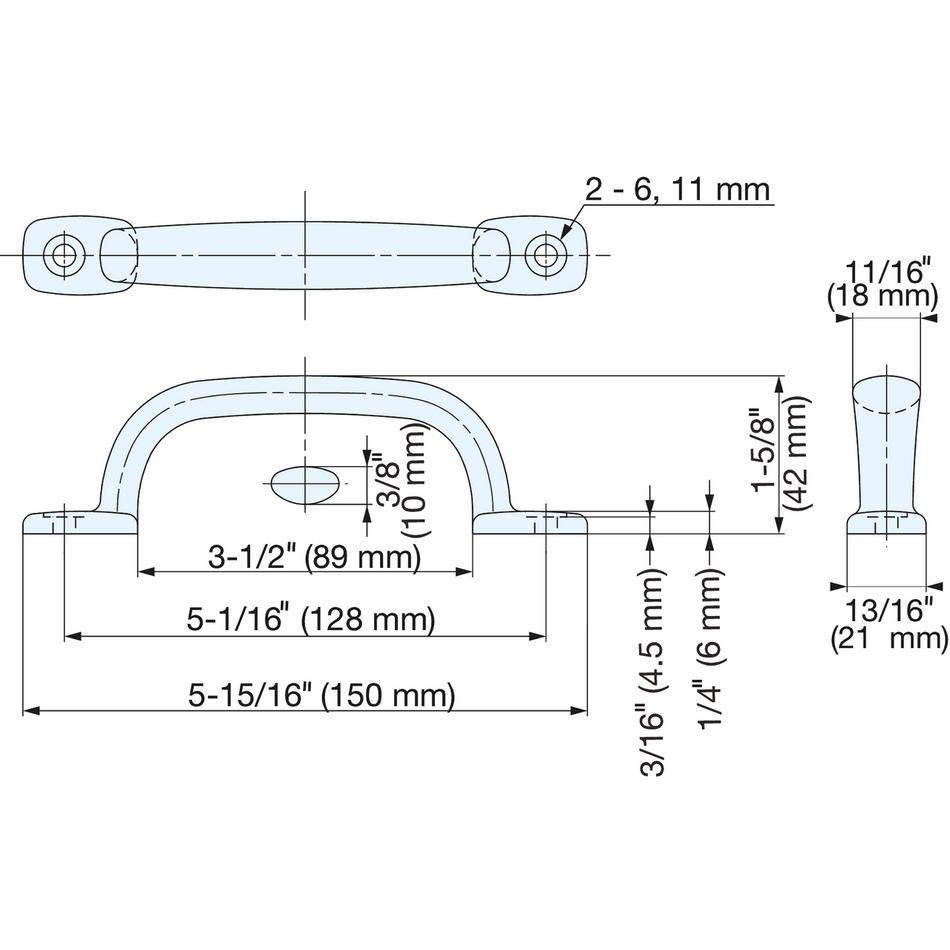 Sugatsune 2LC-150: 128mm cc Transom Handle Pull - Mirror Stainless Steel