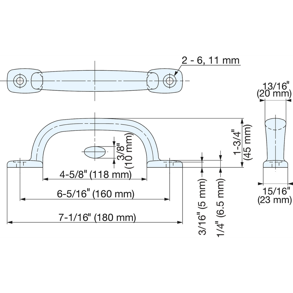 Sugatsune 2LC-180: 160mm cc Transom Handle Pull - Mirror Stainless Steel