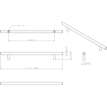 Elements 304BG: 224 mm cc Naples Round Bar Cabinet Pull - Brushed Gold