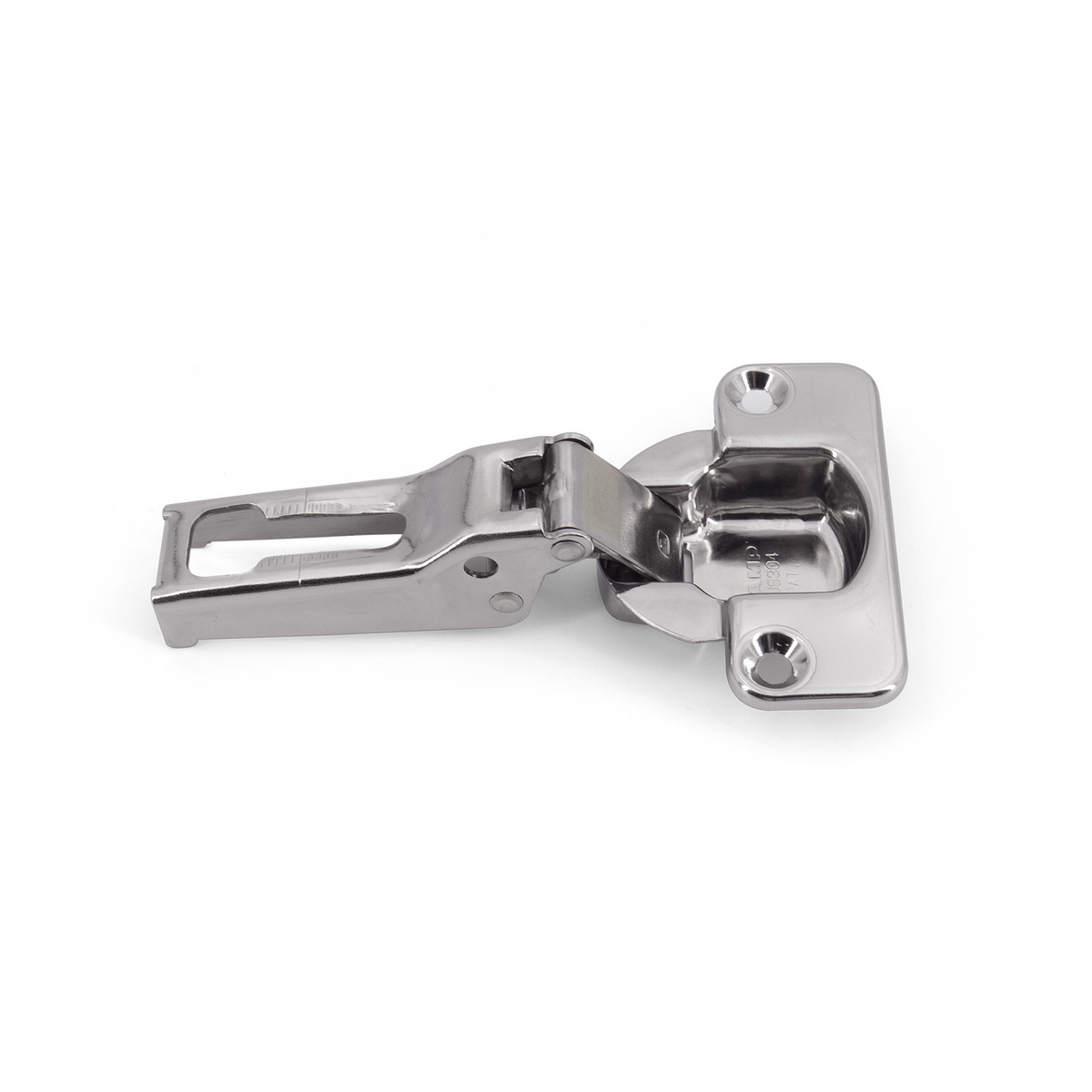 Sugatsune 304B-46/14: 14mm Overlay Free-swing Concealed Hinge - Polished Stainless Steel