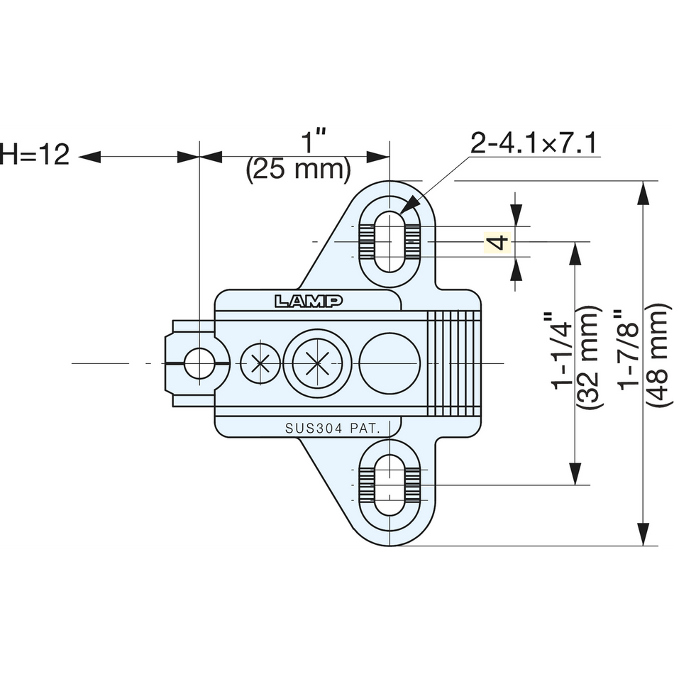Sugatsune 304B-P4A/32-3W: 48mm Mounting Plate for Hinge - Stainless Steel