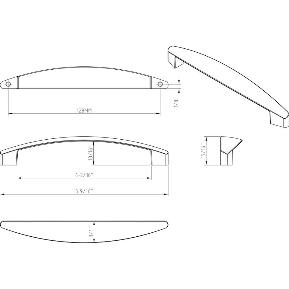 Elements 308-128DN: 128 mm cc Belfast Arch Bar Cabinet Pull - Dull Nickel