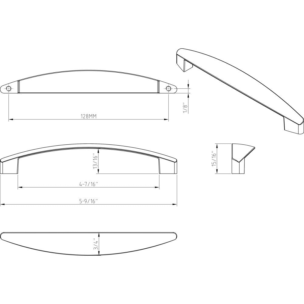 Elements 308-128SN: 128 mm cc Belfast Arch Bar Cabinet Pull - Satin Nickel