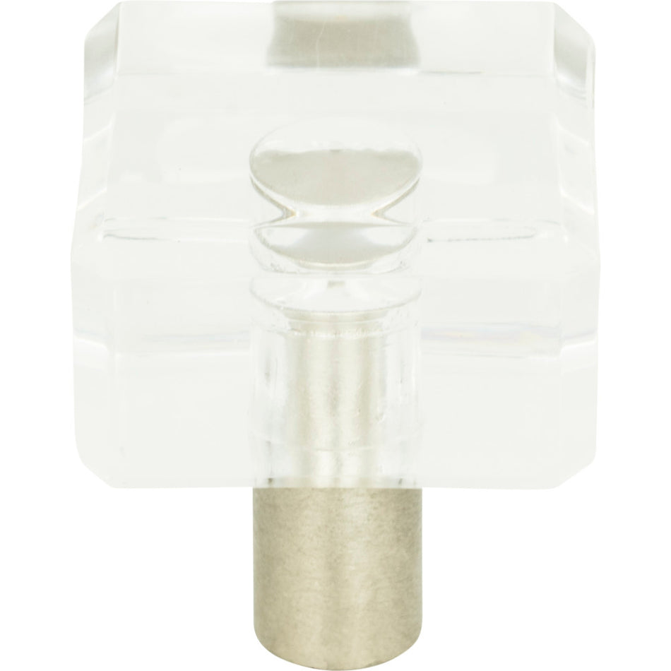 Atlas 3145-BRN: 1-1/4" Optimism Square Cabinet Knob - Clear Lucite/Brushed Nickel