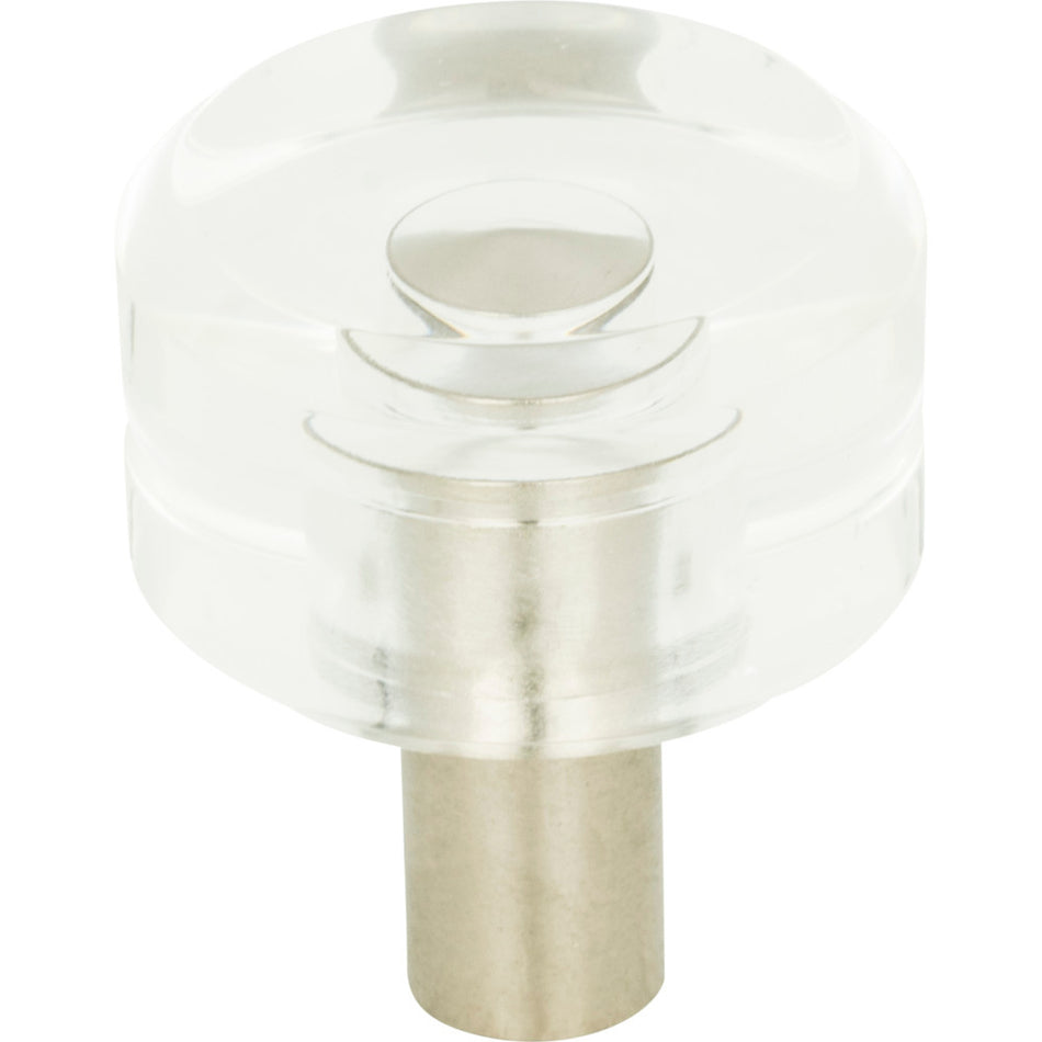 Atlas 3146-BRN: 1-3/16" Optimism Round Cabinet Knob - Clear Lucite/Brushed Nickel