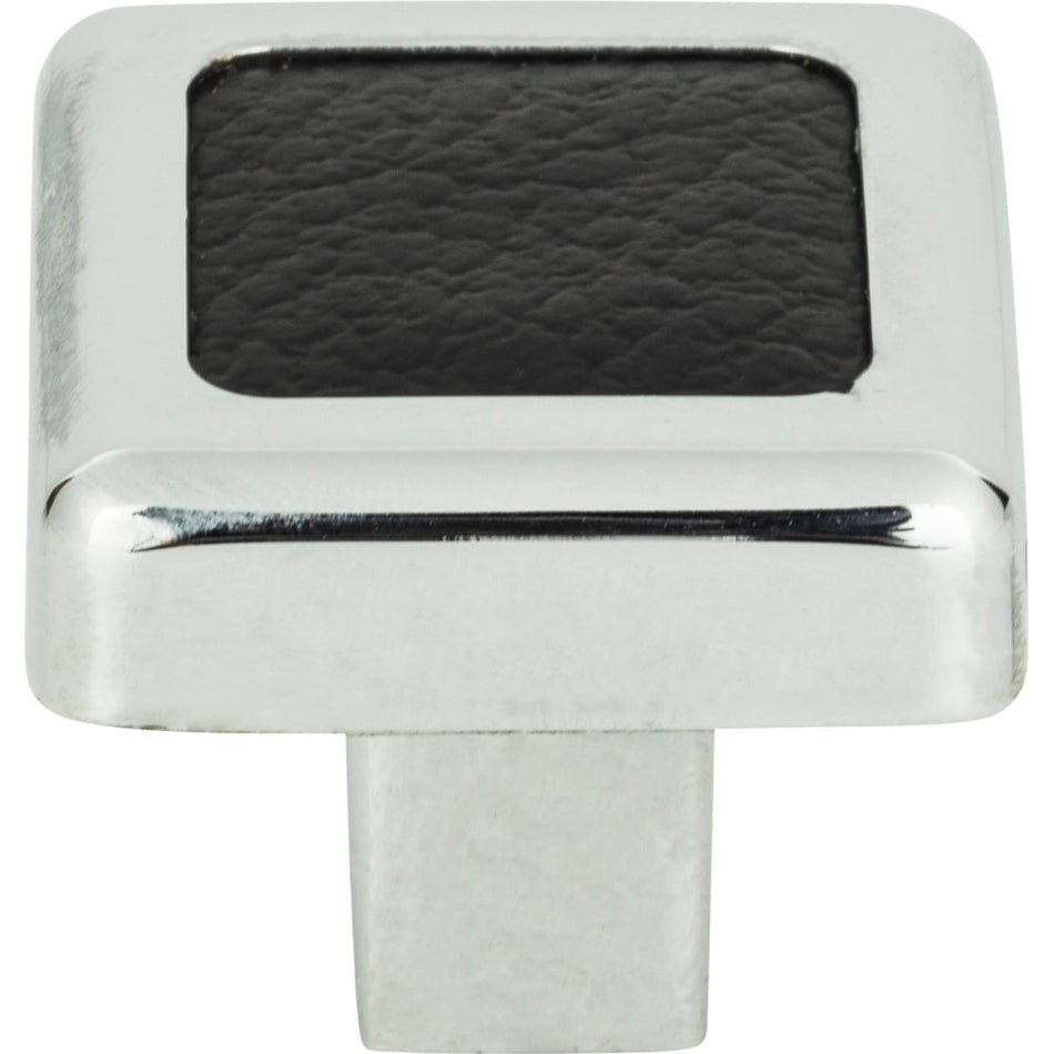 Atlas 3149-BL: 1-1/4" Paradigm Square Knob - Black Leather/Polished Chrome