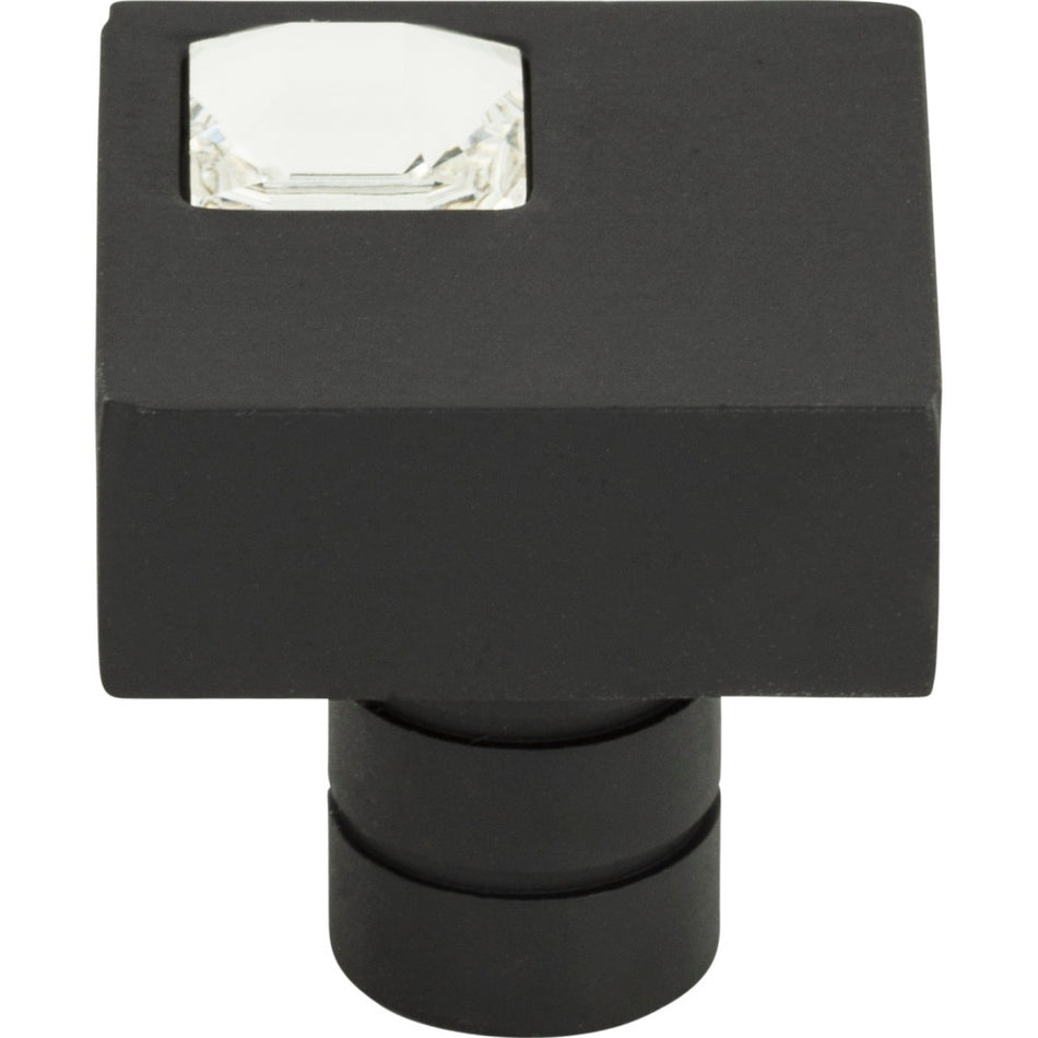 Atlas 3194-BL: 1" Crystal Off-center Square Cabinet Knob - Matte Black