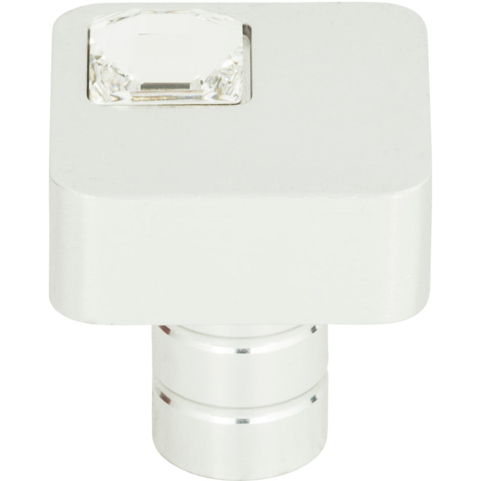 Atlas 3194-MC: 1" Crystal Off-center Square Cabinet Knob - Matte Chrome