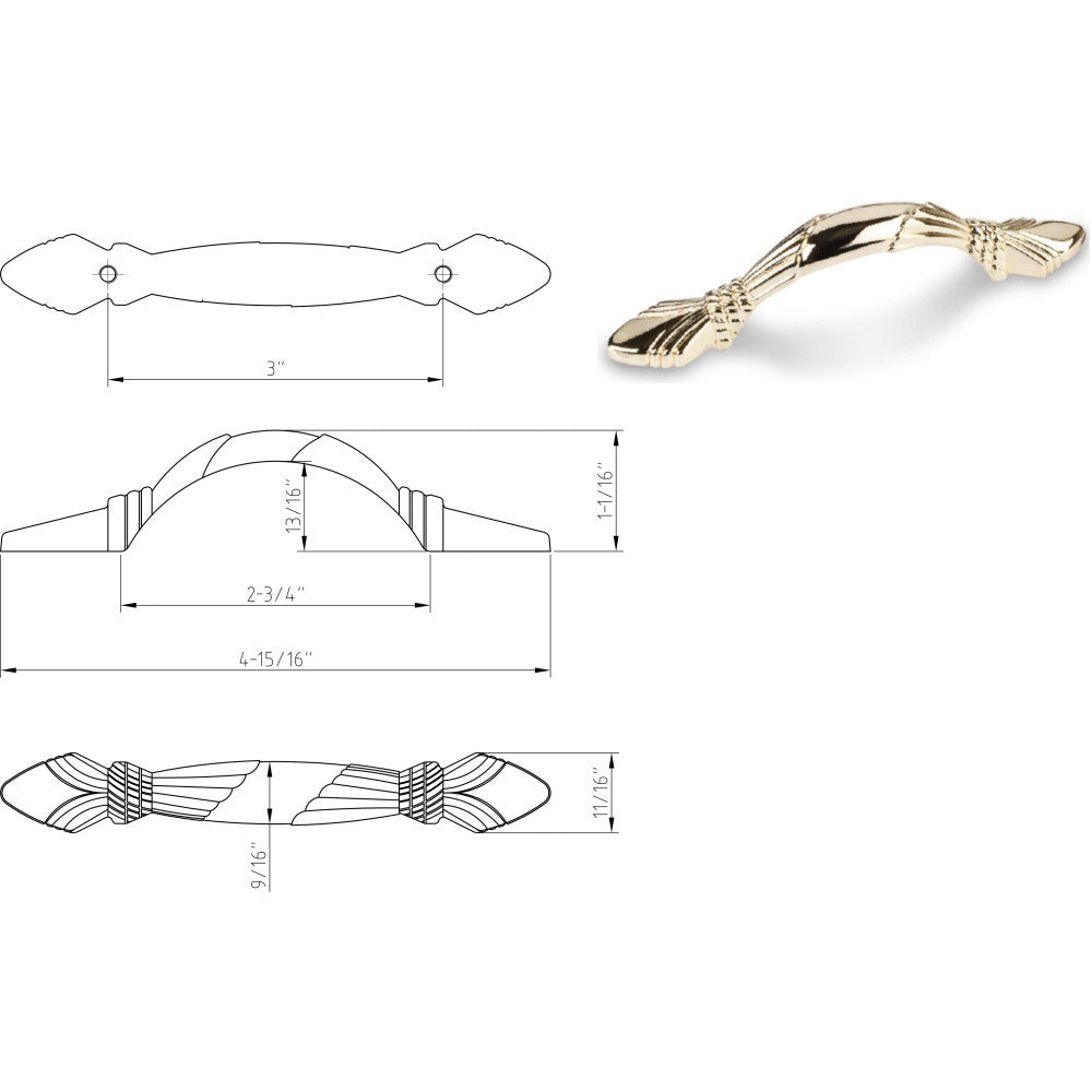 Elements 3211-SN: 3" cc Capri Arch Cabinet Pull - Satin Nickel