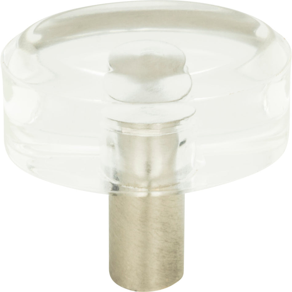 Atlas 3230-BRN: 1/2" Optimism Oval Cabinet Knob - Clear Lucite/Brushed Nickel