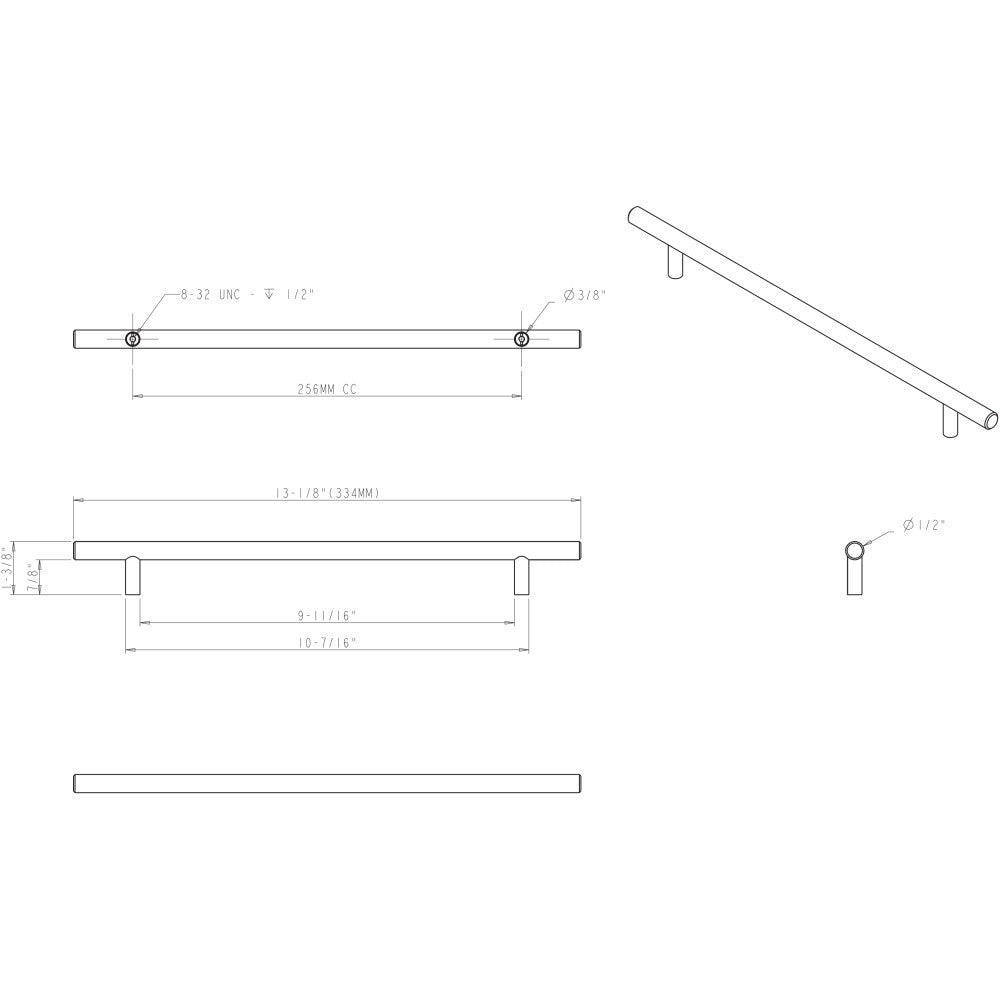 Elements 334SS: 256 mm cc Naples Round Bar Cabinet Pull - Stainless Steel