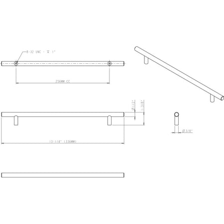Elements 336BG: 256 mm cc Naples Round Bar Cabinet Pull - Brushed Gold