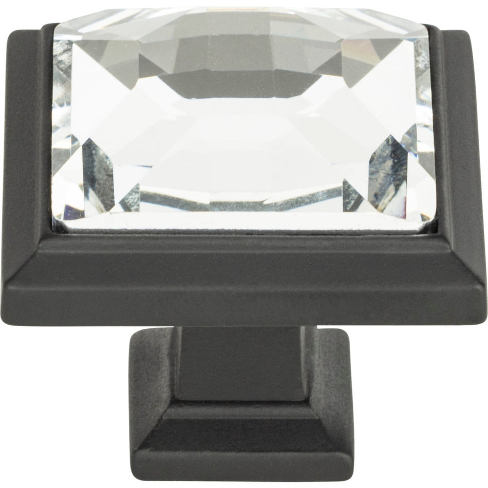Atlas 340-BL: 1-5/16" Legacy Crystal Square Cabinet Knob - Matte Black