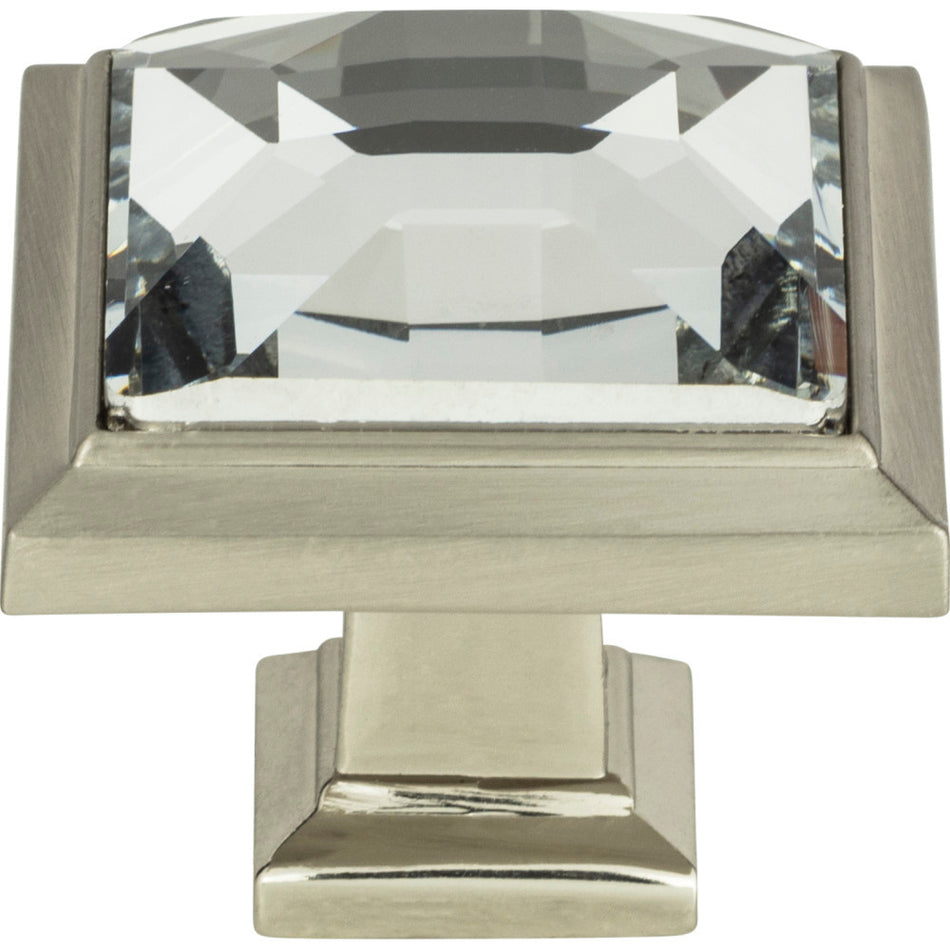 Atlas 340-BRN: 1-5/16" Legacy Crystal Square Cabinet Knob - Brushed Nickel