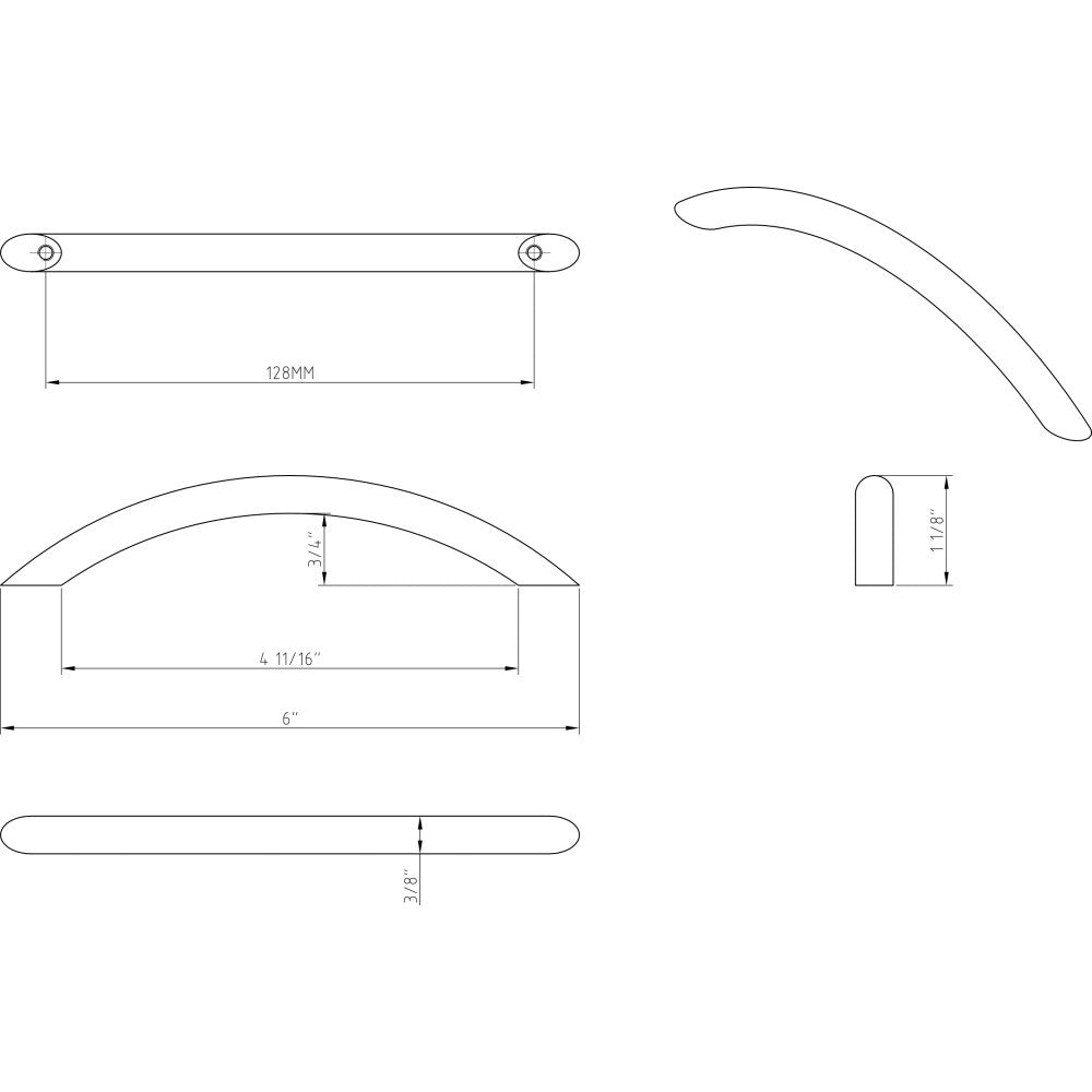 Elements 346564SN: 128 mm cc Verona Bow Cabinet Pull - Satin Nickel