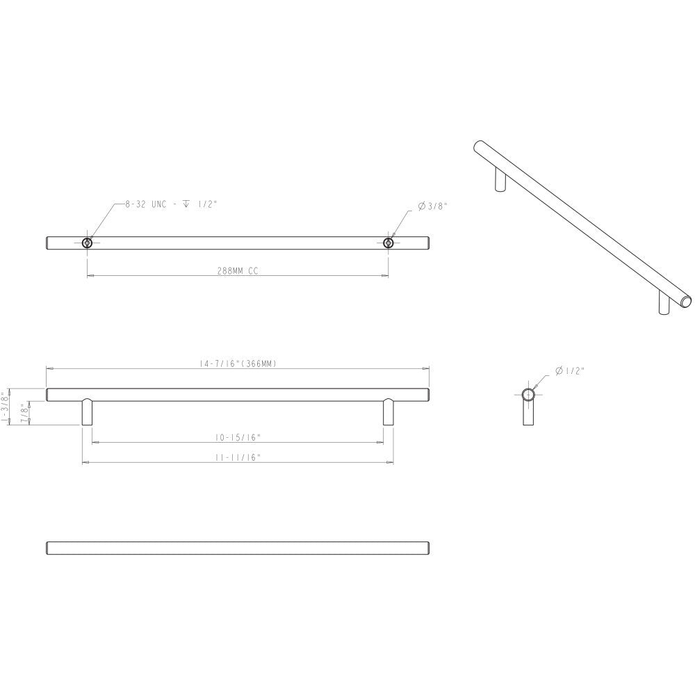 Elements 366SS: 288 mm cc Naples Round Bar Cabinet Pull - Stainless Steel