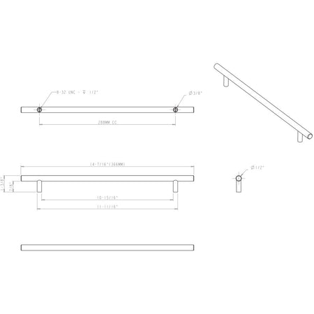 Elements 366SS: 288 mm cc Naples Round Bar Cabinet Pull - Stainless Steel