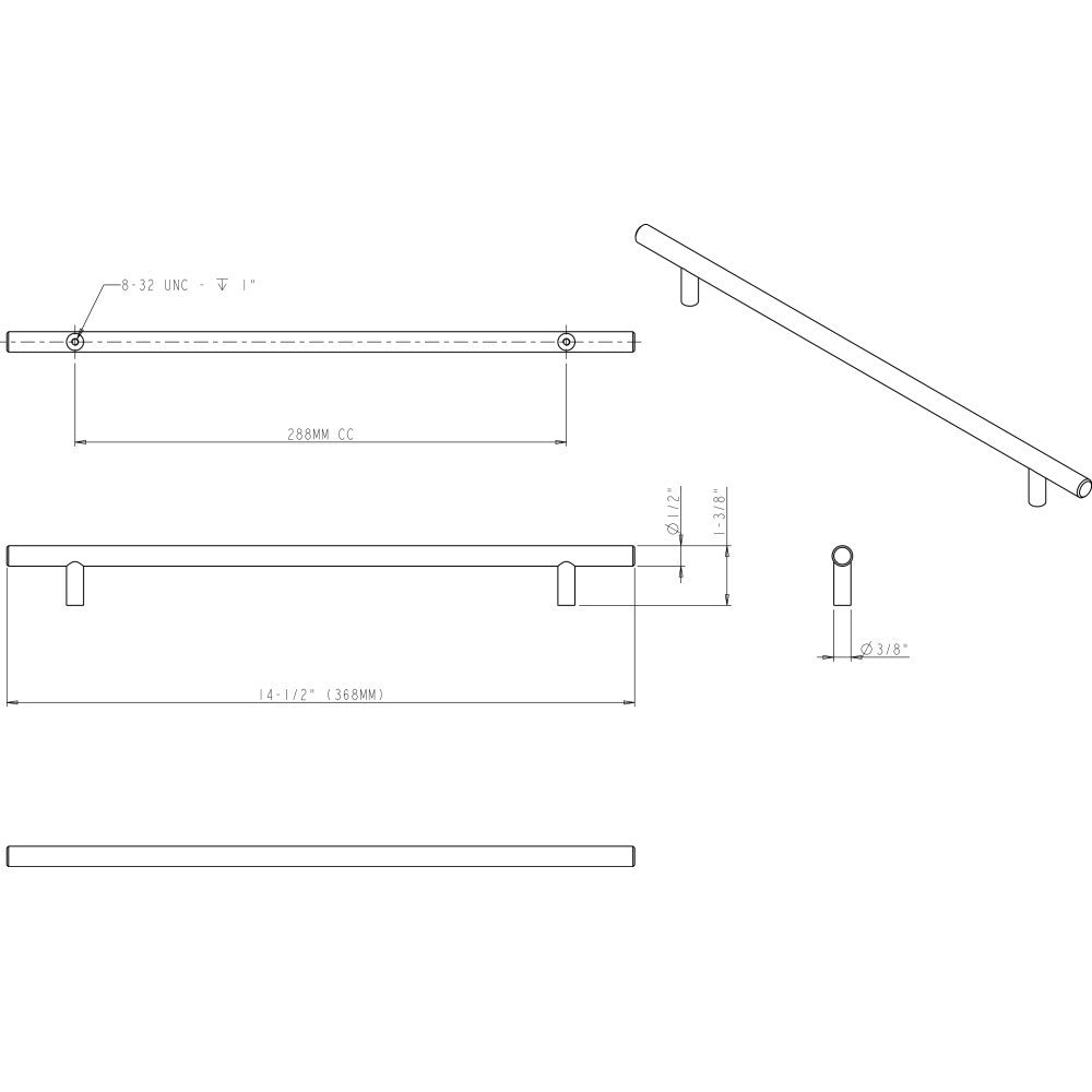 Elements 368MB: 288 mm cc Naples Round Bar Cabinet Pull - Matte Black