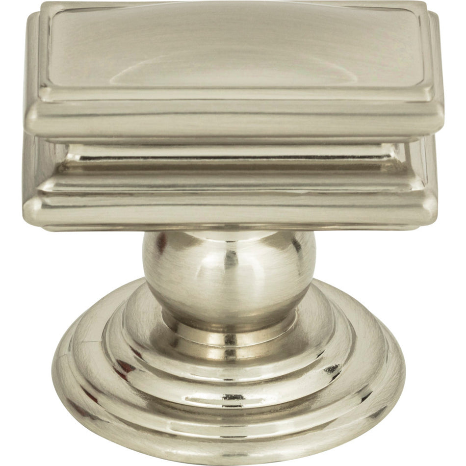 Atlas 377-BRN: 1-1/2" Campaign Rectangle Cabinet Knob - Brushed Nickel