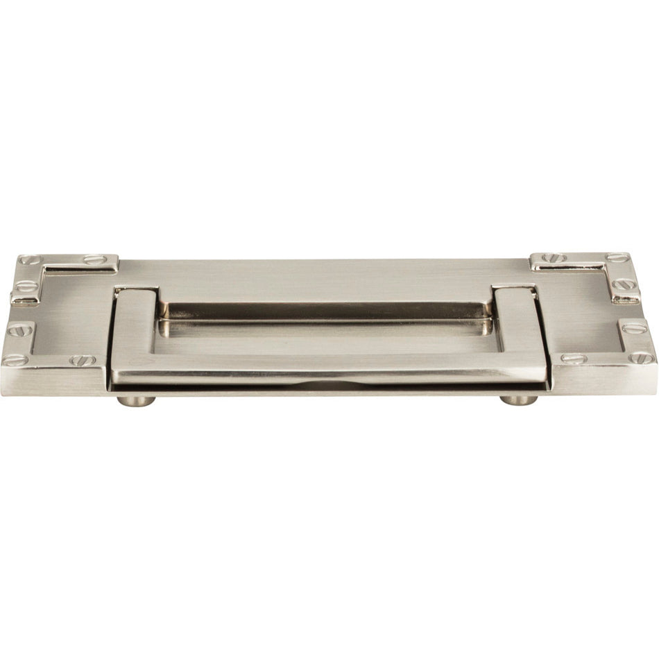 Atlas 380-BRN: 3" cc Campaign L- Bracket Drop Cabinet Pull - Brushed Nickel