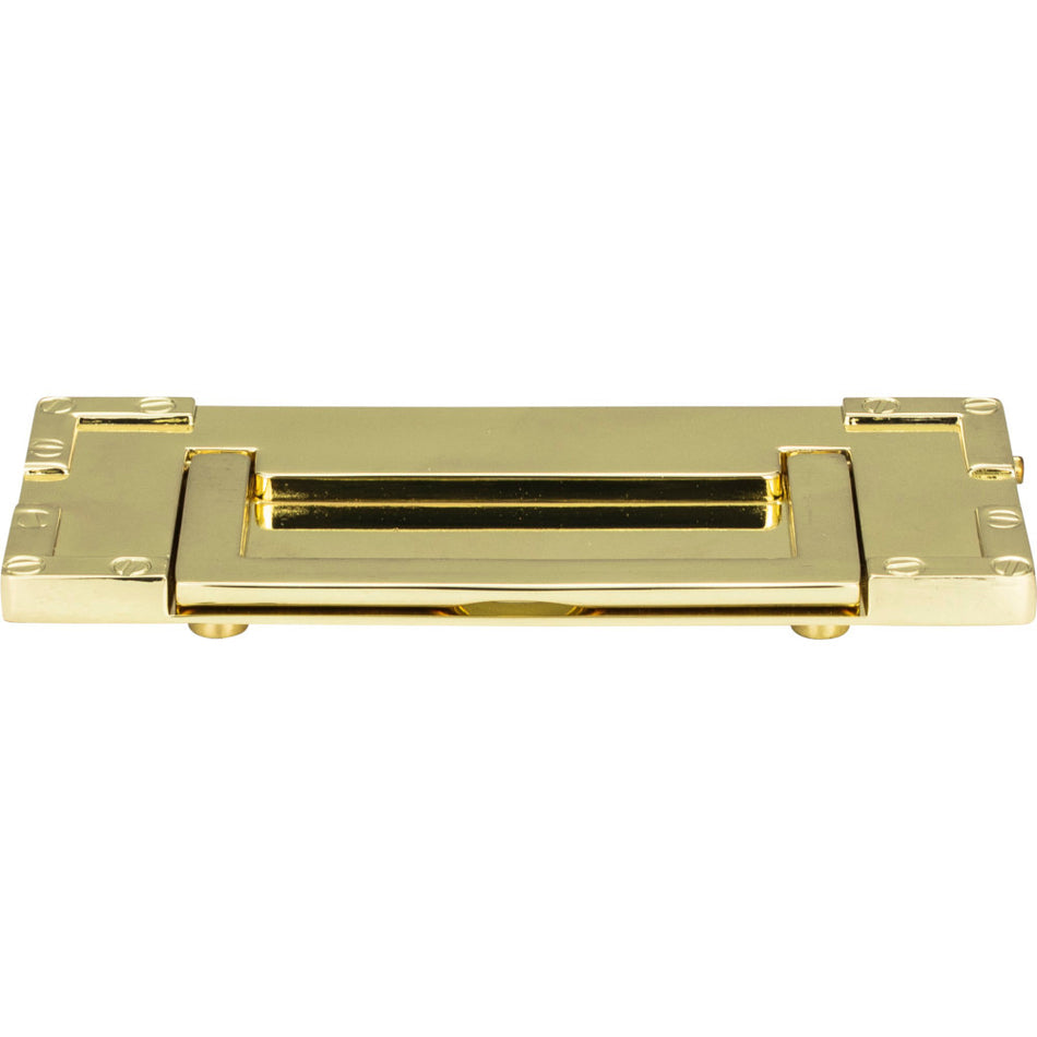 Atlas 380-PB: 3" cc Campaign L- Bracket Drop Cabinet Pull - Polished Brass