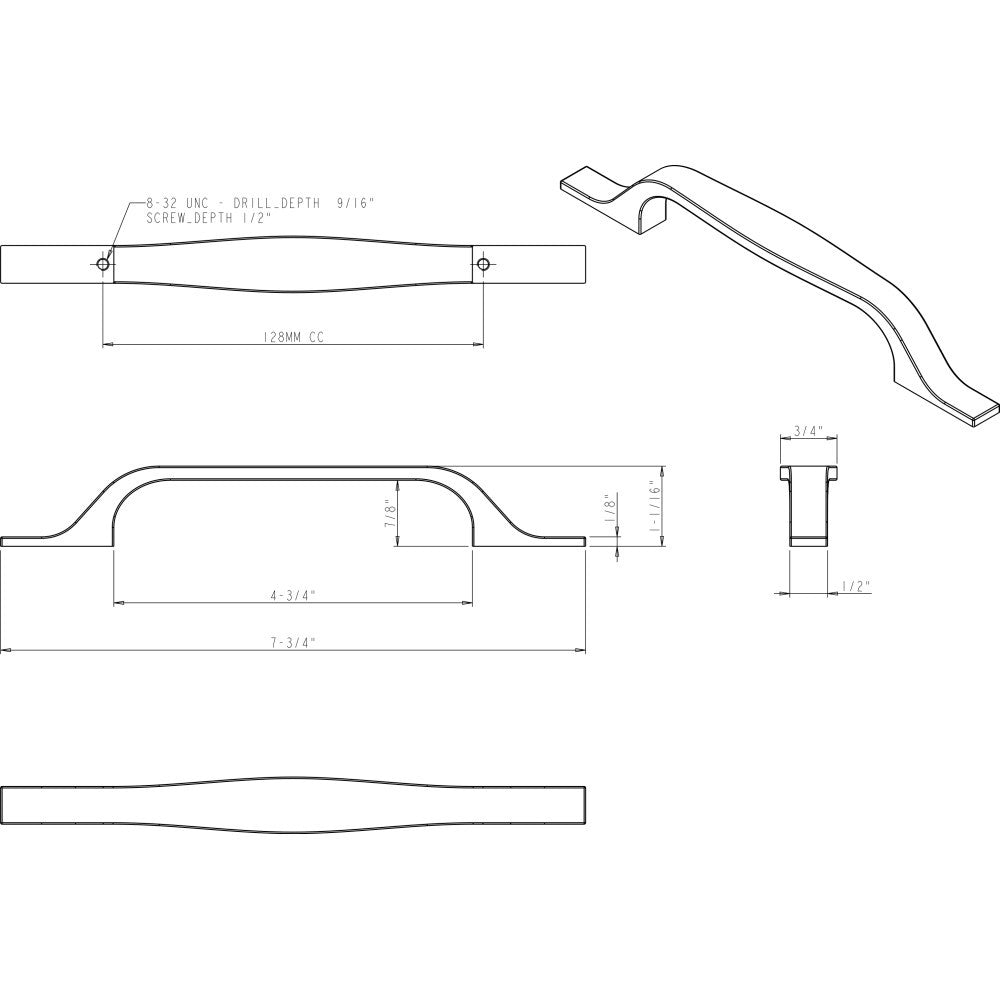 Elements 382-128DBAC: 128 mm cc Cosgrove Handle Cabinet Pull - Brushed Oil Rubbed Bronze
