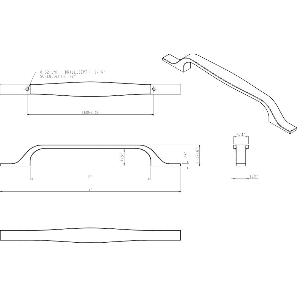 Elements 382-160BNBDL: 160 mm cc Cosgrove Handle Cabinet Pull - Brushed Pewter
