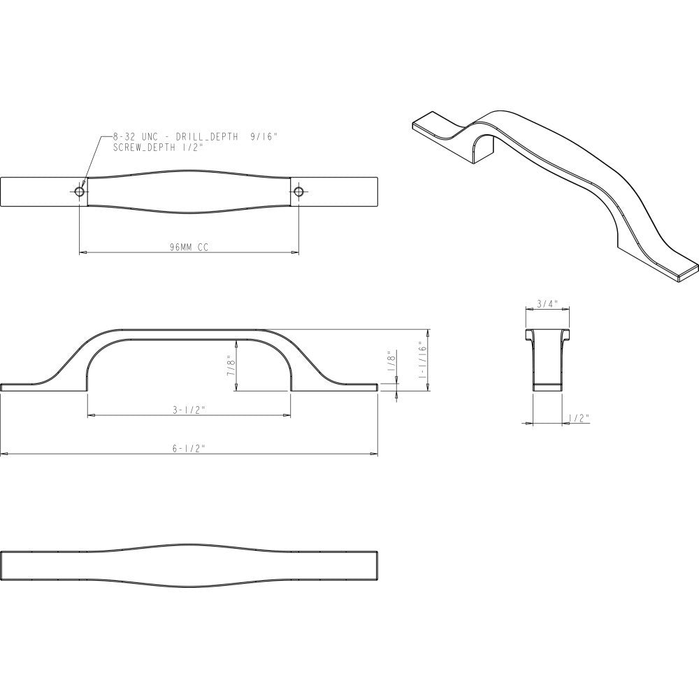 Elements 382-96BNBDL: 96 mm cc Cosgrove Handle Cabinet Pull - Brushed Pewter