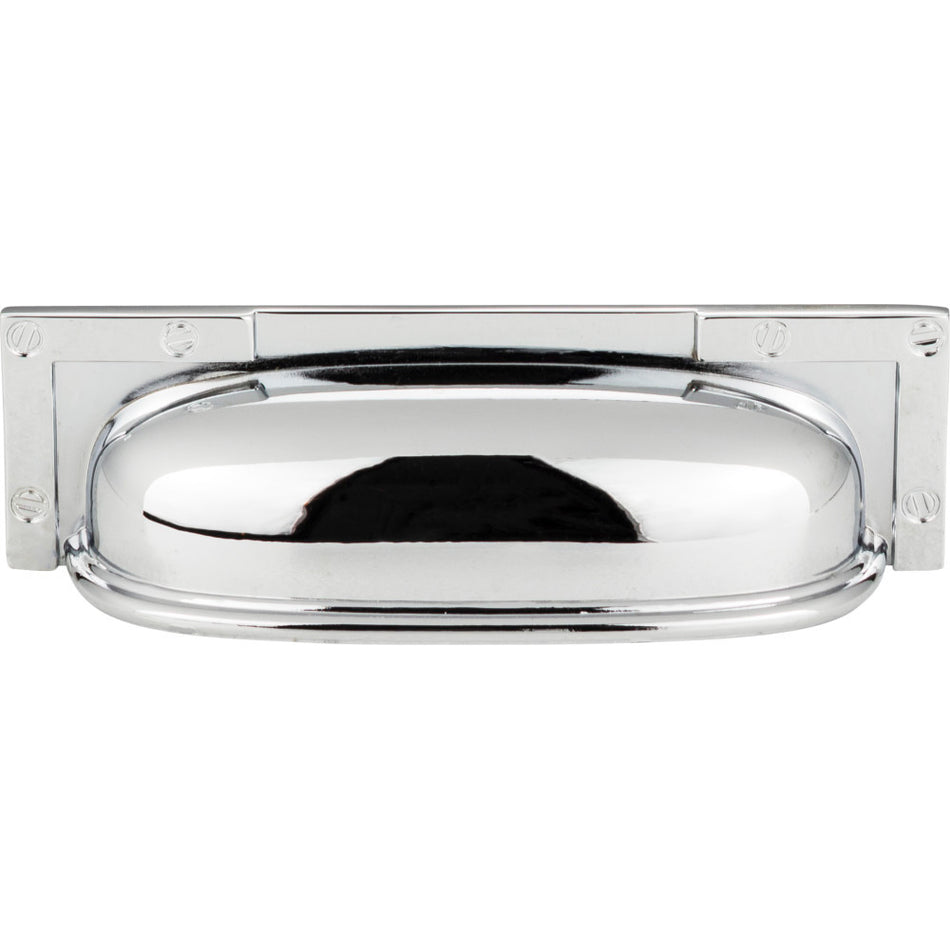 Atlas 382-CH: 3-3/4" cc Campaign L-Bracket Cup Cabinet Pull - Polished Chrome