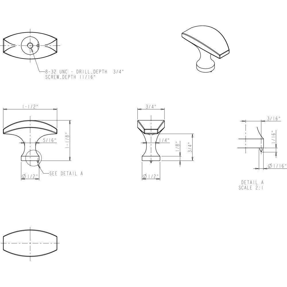 Elements 382BNBDL: 1-1/2" Cosgrove T-Bar Cabinet Knob - Brushed Pewter