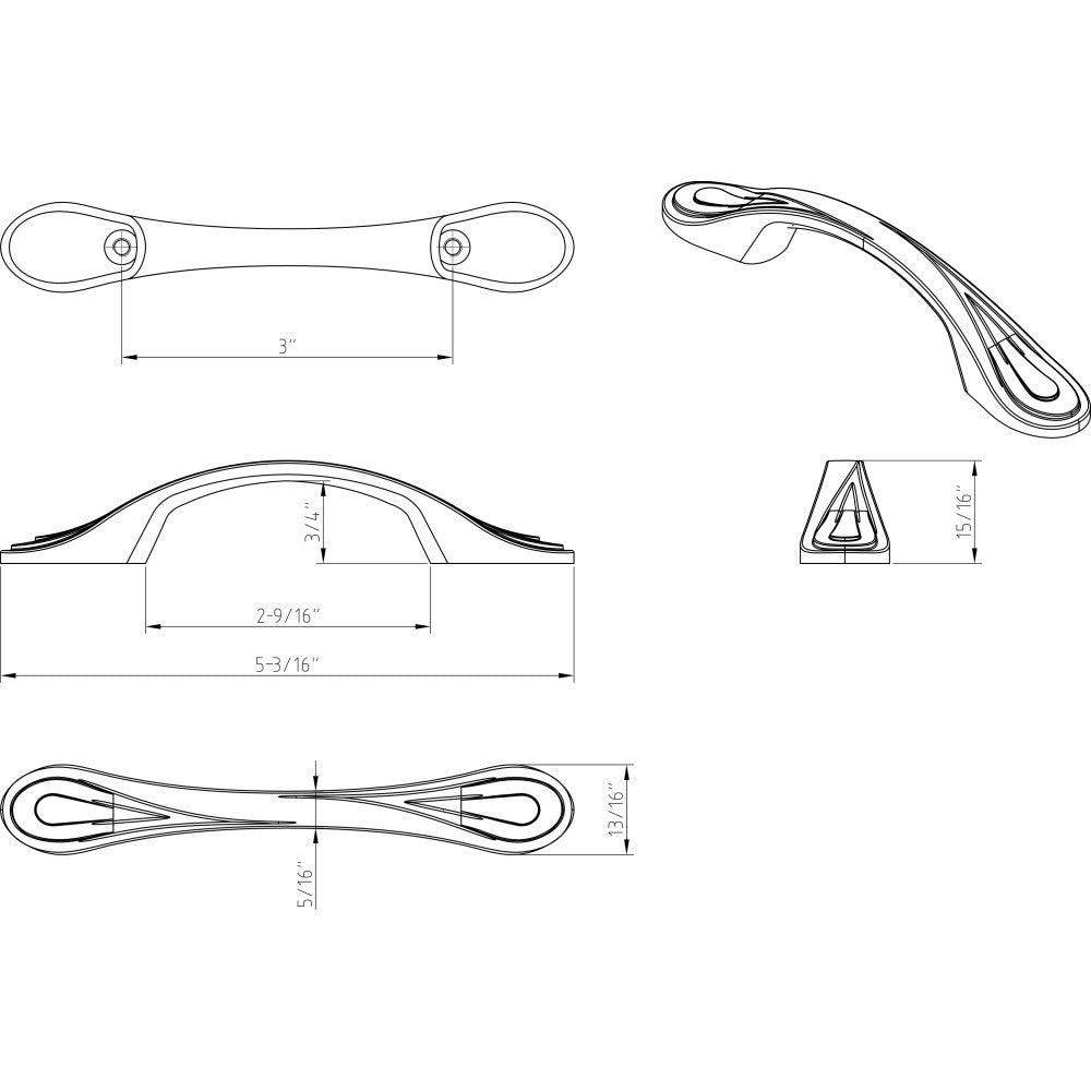 Elements 3899BNBDL: 3" cc Westbury D-Handle Cabinet Pull - Brushed Pewter