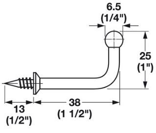 Hafele 510.86.801: 38mm x 25mm Ball Point Wall Hook - Polished Brass