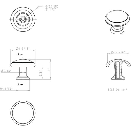 Elements 3940-BNBDL: 1-3/16" Gatsby Round Cabinet Knob - Brushed Pewter