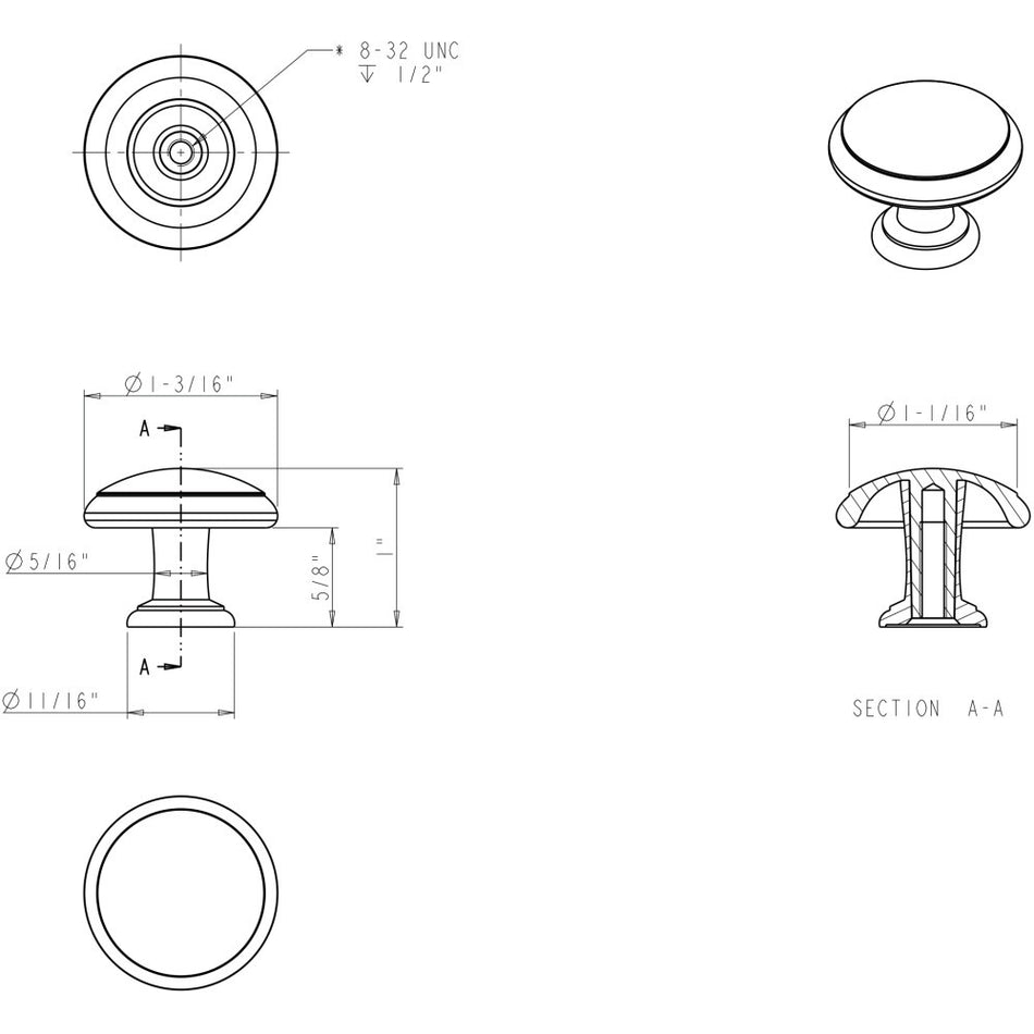 Elements 3940-SN: 1-3/16" Gatsby Round Cabinet Knob - Satin Nickel