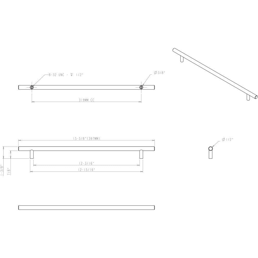 Elements 397SS: 319 mm cc Naples Round Bar Cabinet Pull - Stainless Steel