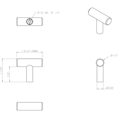 Elements 39SS: 1-9/16" Naples T-Bar Cabinet Knob - Stainless Steel