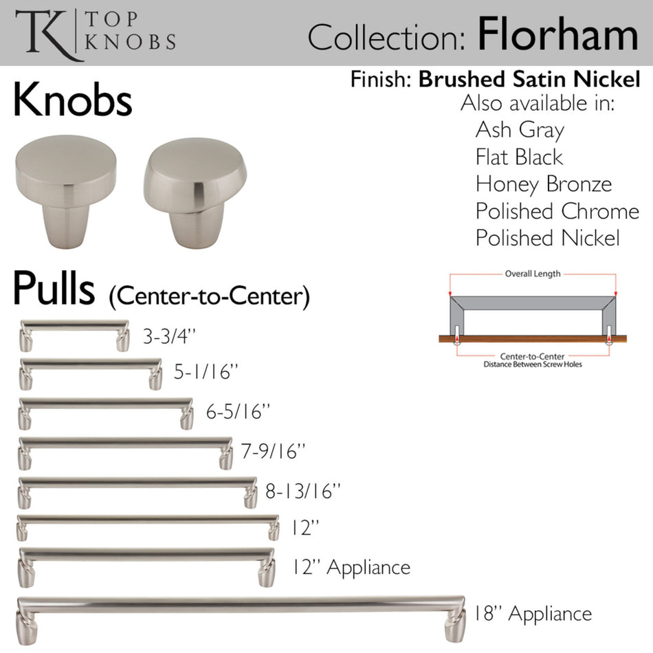 Top Knobs TK3131BSN: 1-1/4" Florham Round Cabinet Knob - Brushed Satin Nickel
