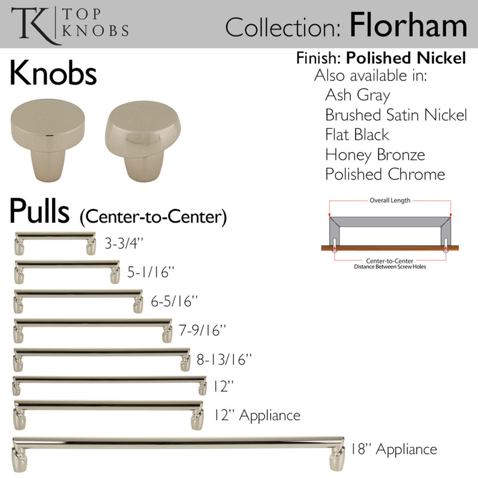 Top Knobs TK3130PN: 1-1/4" Florham Round Cabinet Knob - Polished Nickel