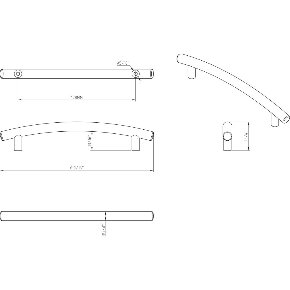 Elements 406-128DN: 128 mm cc Belfast Arch Bar Cabinet Pull - Dull Nickel