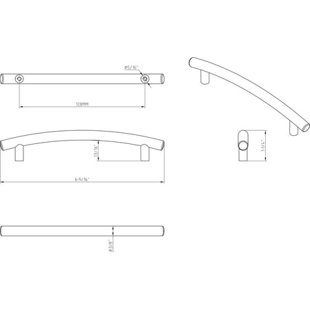 Elements 406-128DN: 128 mm cc Belfast Arch Bar Cabinet Pull - Dull Nickel